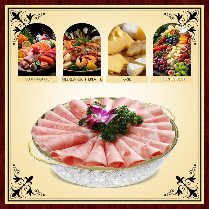 3 Stück Gekühltes Serviertablett Set, 30 cm Tablett Edelstahl, Buffet Partyplatte für Obst, Gemüse,