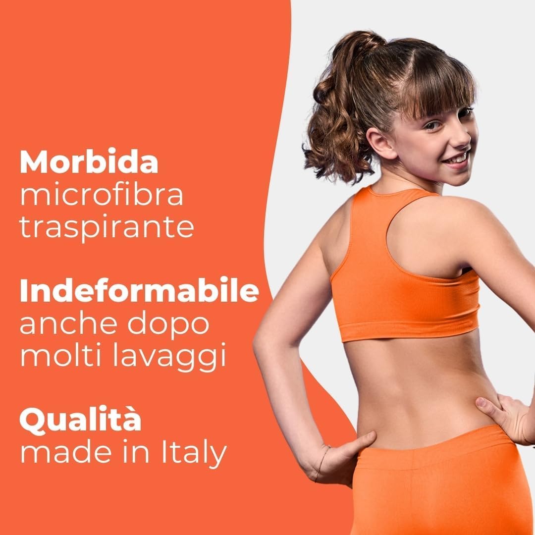 FOCENZA Mädchen Top Gym, Nahtlose Technologie, Made in Italy S Neongrün - Neonorange - Türkis, S Neo