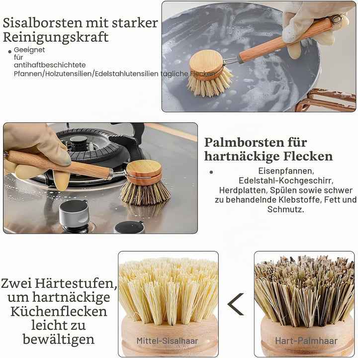 Spülbürste, 7er Set Spülbürste Holz, Gemüsebürste, Pilzbürste, Scheuerbürste, Küchenbürste, Spülbürs