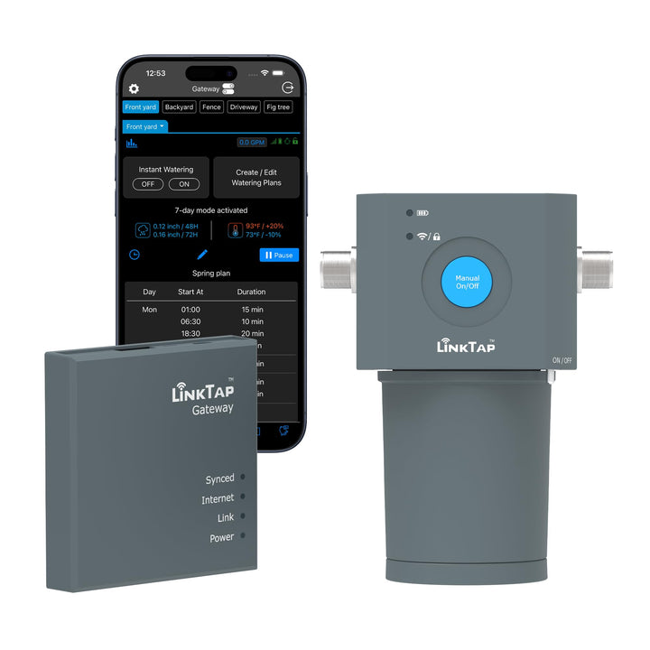 LinkTap 1-Zonen Smart Bewässerungssteuerung & Gateway, Batteriebetriebener Bewässerungsregler & App,