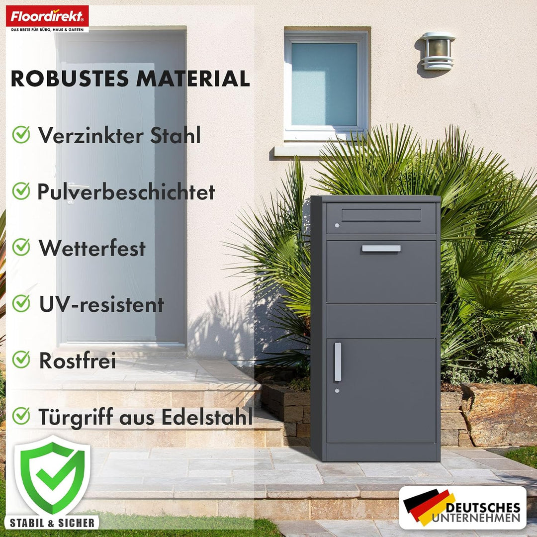 Floordirekt Briefkasten und Paketbox rostfrei und massiv, Paketbriefkasten XXL, Standbriefkasten mod