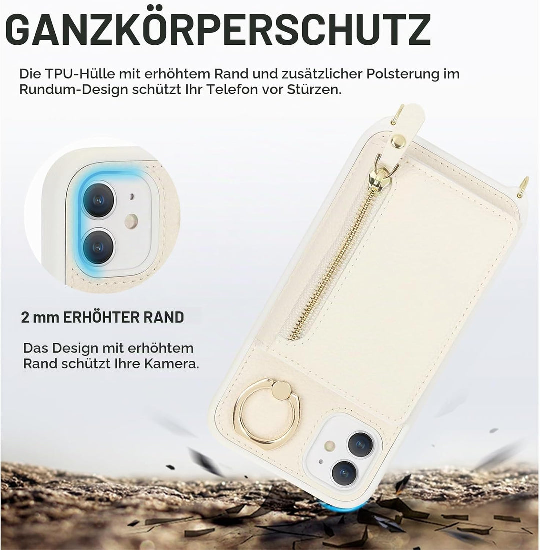 ELTEKER Handyhülle für iPhone 11 Hülle mit Band Kartenfach Ringhalterung Geldbörse,Leder Klapphülle