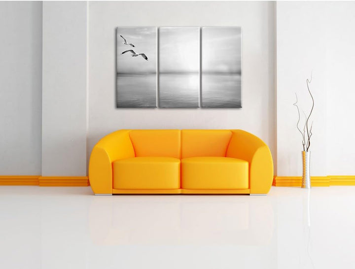 Pixxprint Möwen am Meer bei Sonnenaufgang als Leinwandbild/Grösse: 3 Teilig (120x80) cm/Wandbild/Kun
