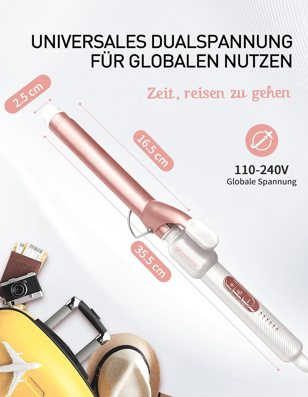 Lockenstab 1 Zoll, Reise-Lockenstab, Rosegold | Dual Voltage – Curling Iron &amp; Lockenstab für kurze H
