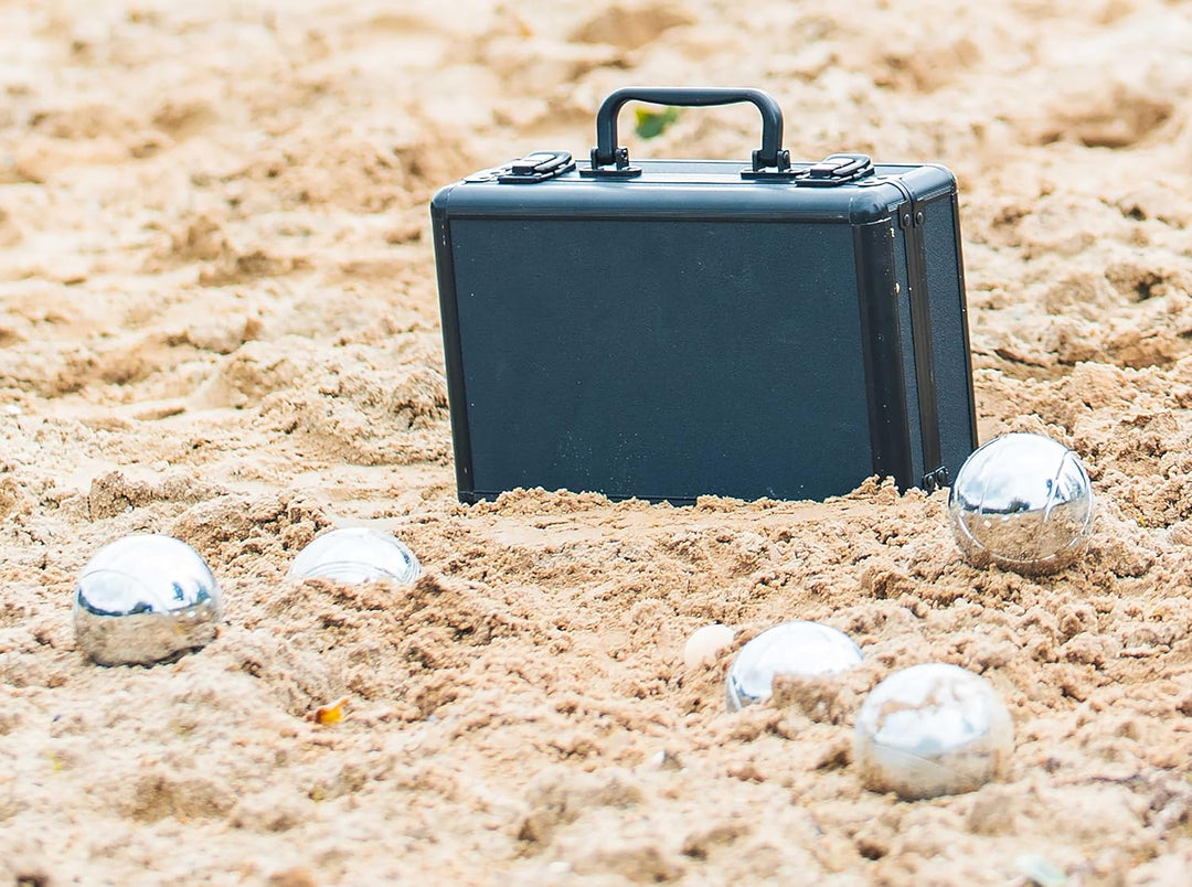 Engelhart - Set aus Metall-Pétanque-Boules mit Aluminiumkoffer - Boules von 74 mm, 720 g - Transport