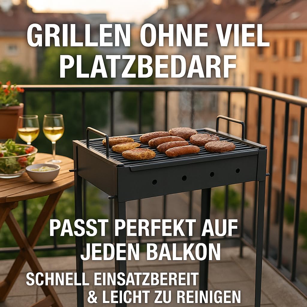 Hochwertiger Camping Grill 50x30cm I Praktischer Holzkohlegrill für Camping & Festivals I Platzspare