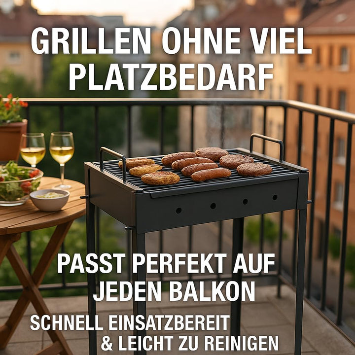 Hochwertiger Camping Grill 40x25cm I Praktischer Holzkohlegrill für Camping & Festivals I Platzspare