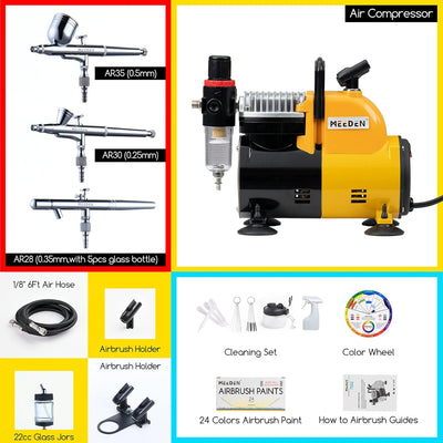 MEEDEN Tragbares Airbrush-Kompressor-Kit mit automatischem Start und Stopp, 3 Dual-Action-Airbrushes