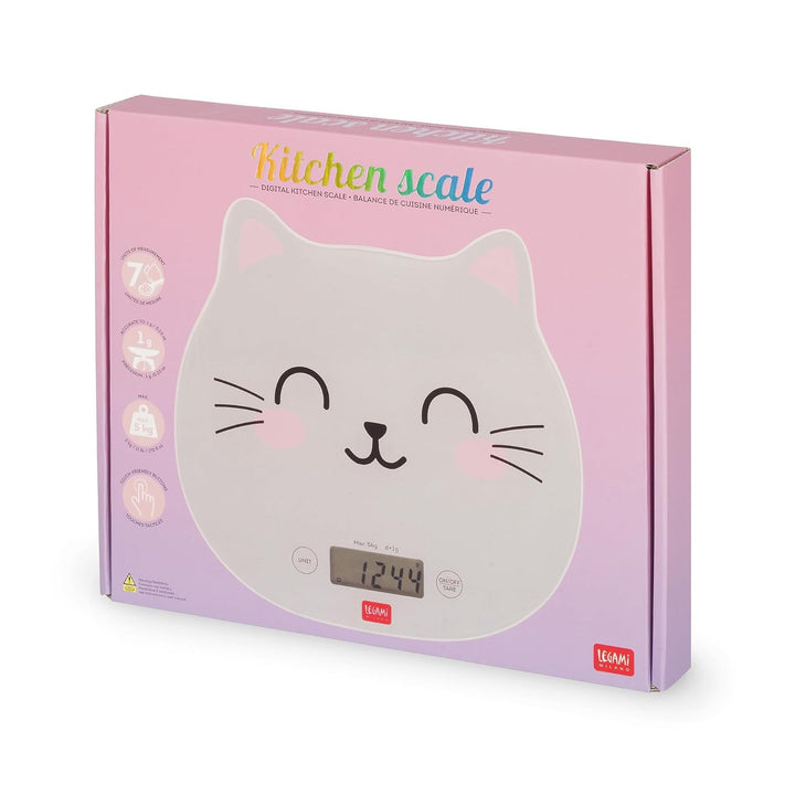 Legami - Digitale Küchenwaage, Kitchen Scale, Kitty, 7 Masseinheiten, Touch-Tasten ON/TARE und UNIT,
