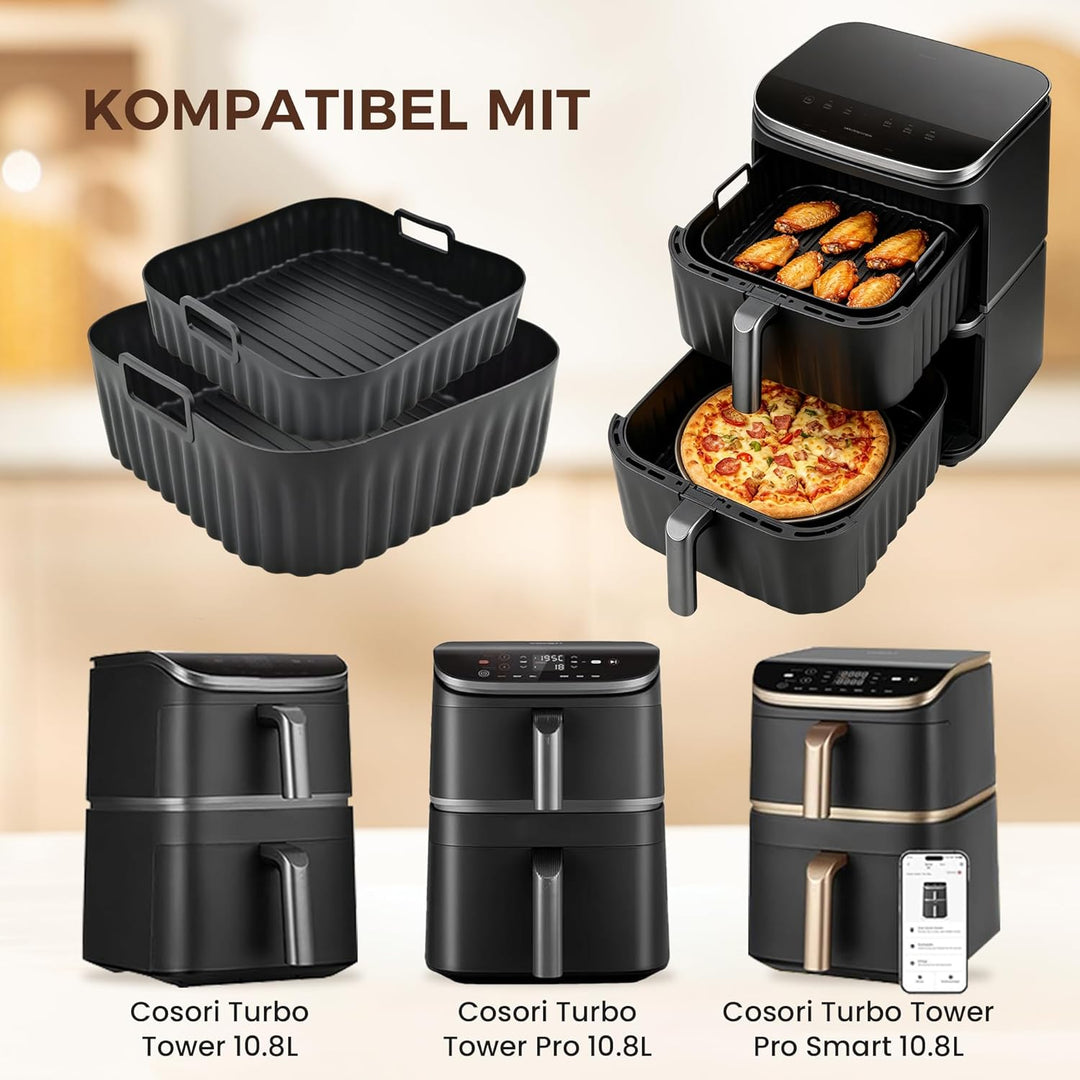 Airfryer Silikonform, Air Fryer Silikon Einsatz für Cosori Turbo Tower Pro/Smart 10,8L, Heissluftfri