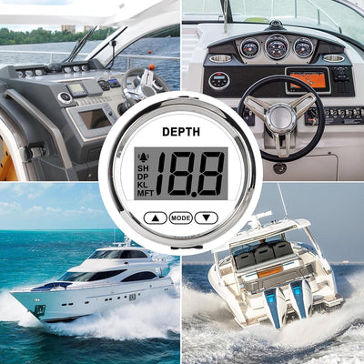 Digitaler Tiefenmesser für Boote, Echolot, Wasserdichter Dash-Tiefenmesser-Geber mit Weisser Hinterg