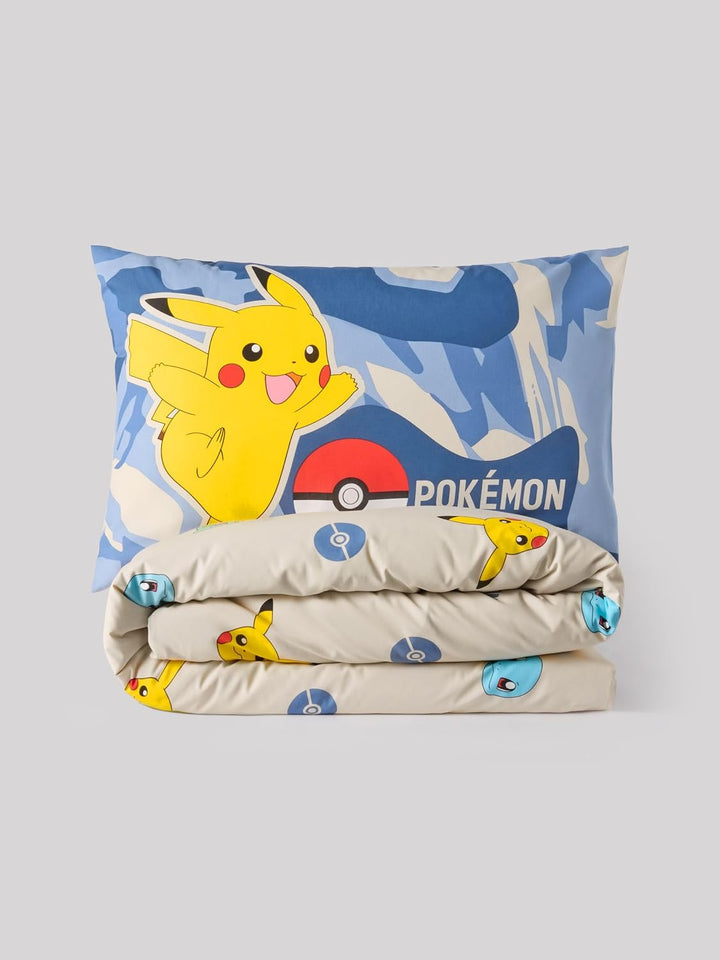 NEXT Unisex Pokemon Bettbezug und Kissenbezug im Set Blau Twin, Blau Twin