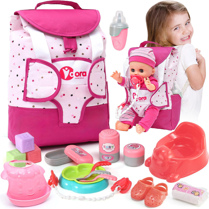 Tacobear Puppenzubehör für Baby Puppe, Puppen Zubehör mit Wickeltasche Rucksack Töpfchen Windel Flas