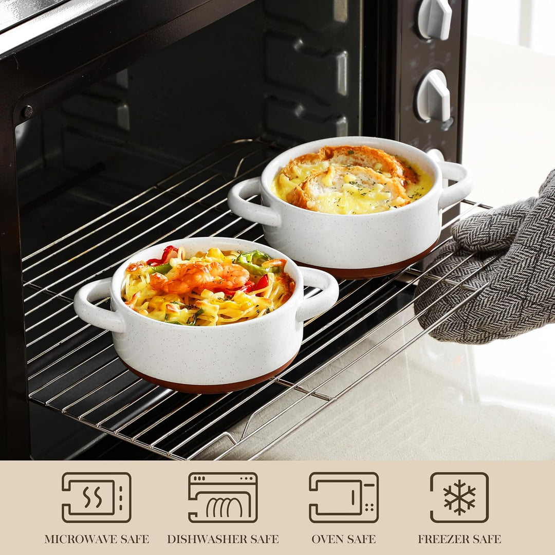 MALACASA Mini Cocotte Set 440 ml, 4 Stück Auflaufform Klein aus Steingut mit Deckel und Griffen, Kle