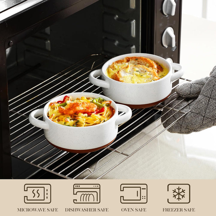 MALACASA Mini Cocotte Set 440 ml, 4 Stück Auflaufform Klein aus Steingut mit Deckel und Griffen, Kle