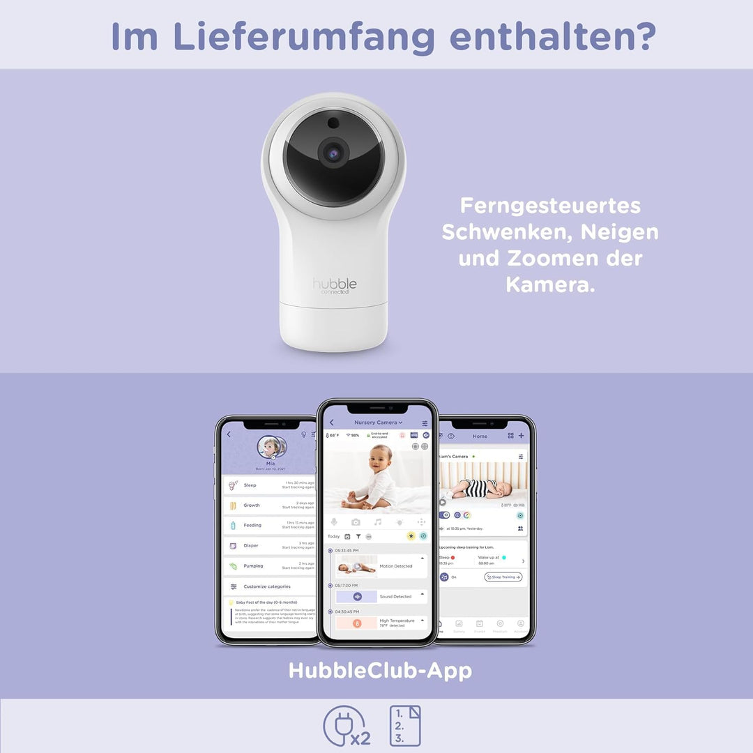 Hubble Connected Nursery Pal Glow, Babyphone mit Kamera, 7-Farben-Nachtlicht, Raumtemperatursensor,