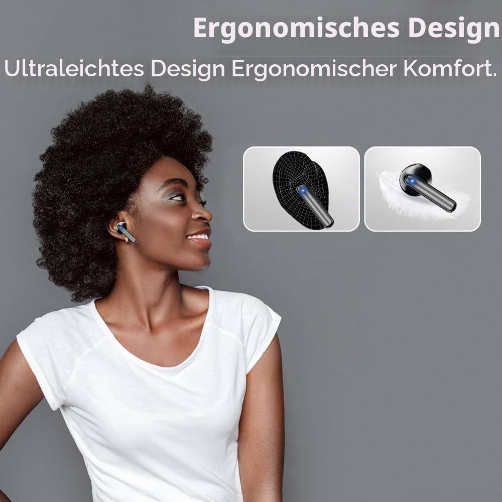 Kopfhörer Kabellos Bluetooth 5.4, In Ear mit 6 ENC Mikrofon Bluetooth Kopfhörer, 60 Std Stereo Kabel