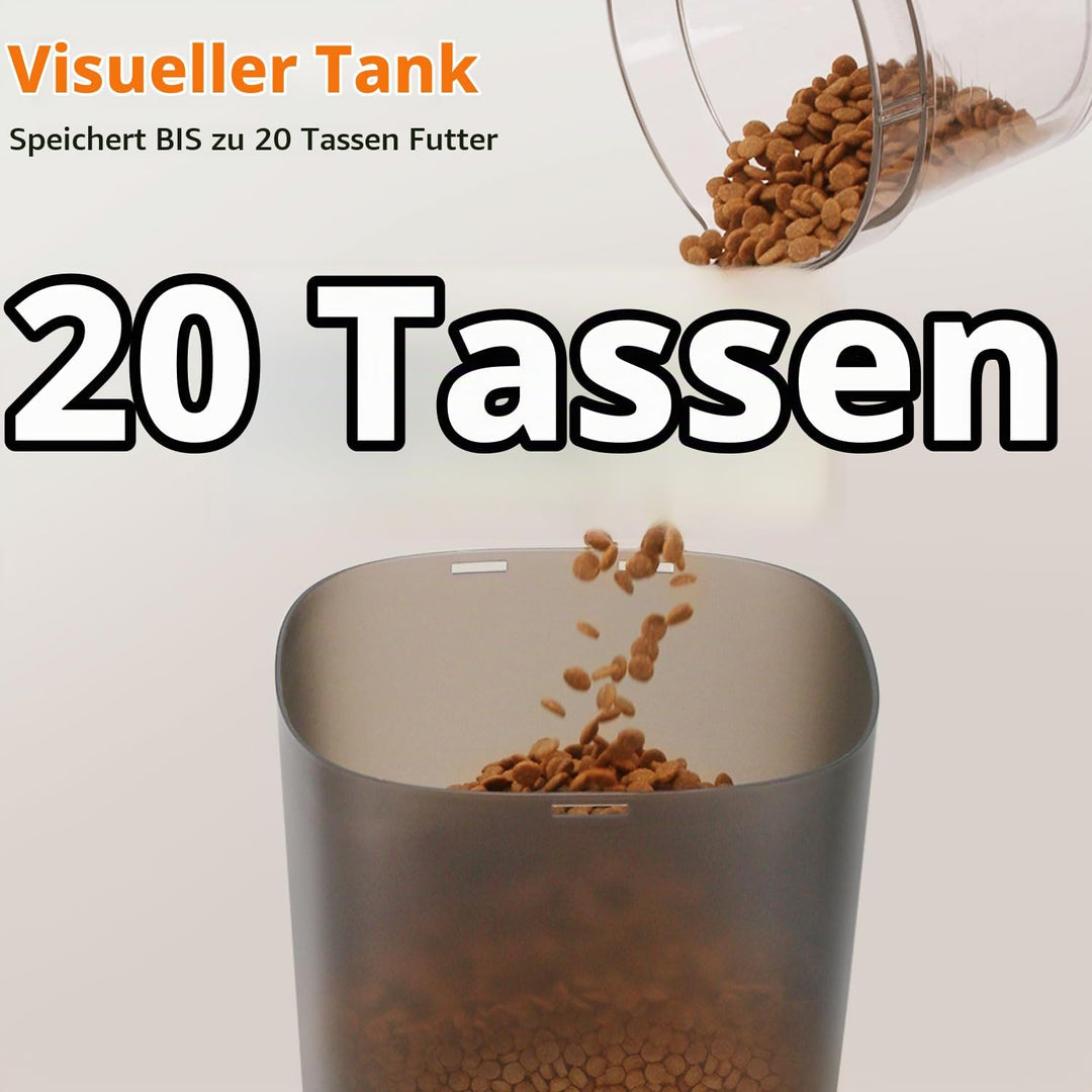 Futterautomat Katze, 4L Katzenfutter Automat mit Programmierbarem Timer und Edelstahlnapf, 1-6 Mahlz