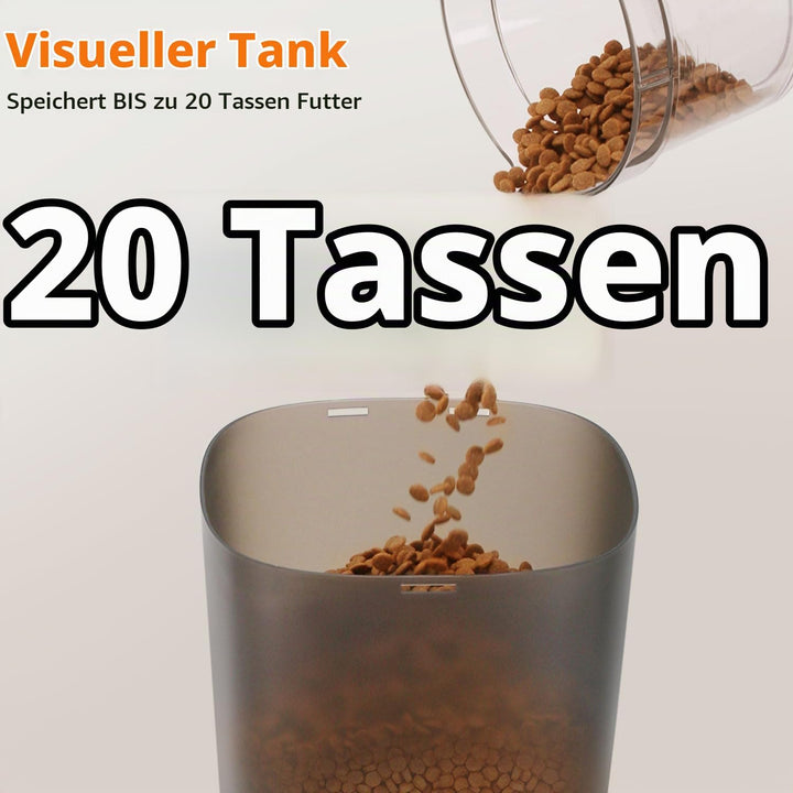 Futterautomat Katze, 4L Katzenfutter Automat mit Programmierbarem Timer und Edelstahlnapf, 1-6 Mahlz