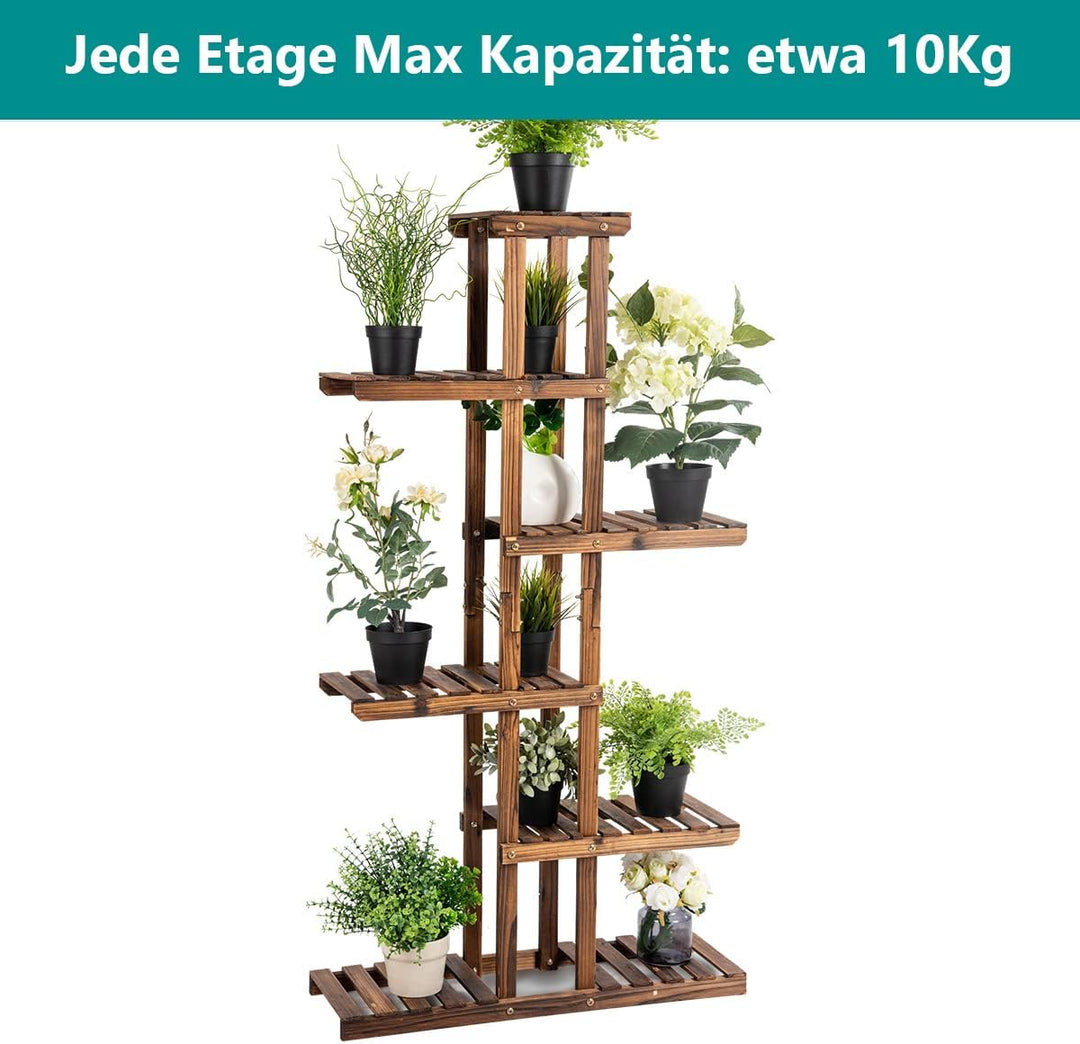 GOPLUS 6 Ebenen Blumenregal, Pflanzenregal Holz Blumentreppe Pflanzenständer Blumenständer draussen