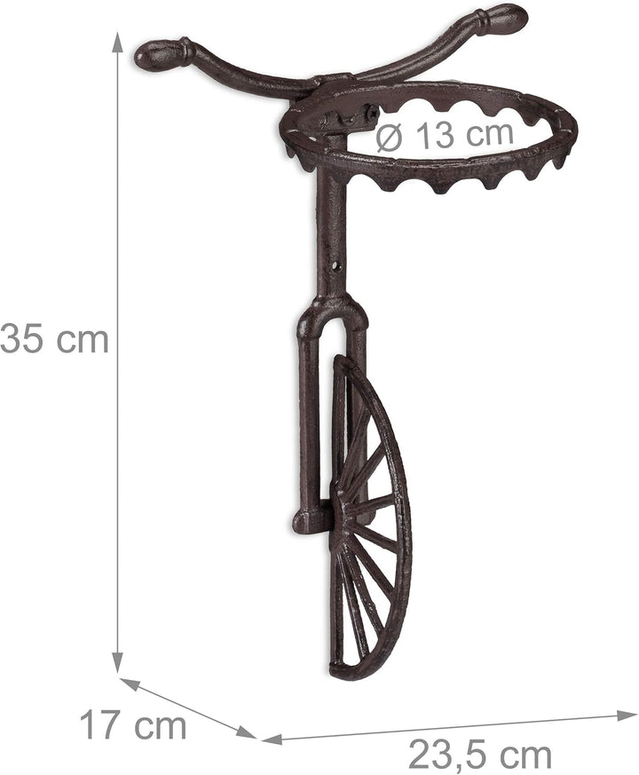 Relaxdays 3 x Wand Blumenhalter Einrad, Gusseisen, Deko Wandblumentopfhalter für draussen, wetterfes