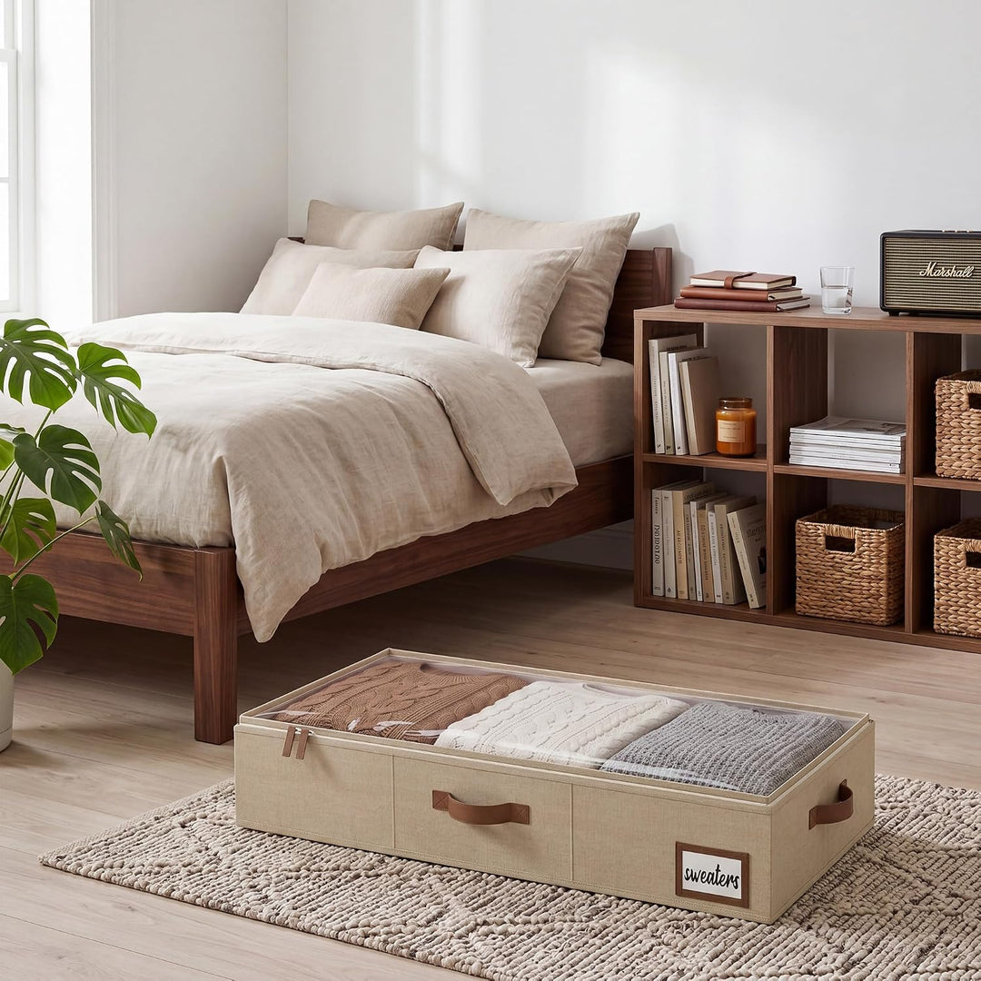 StorageWorks Unterbett Aufbewahrung, grosse Unterbett Aufbewahrungsbox mit Deckel Stoff, faltbare Un