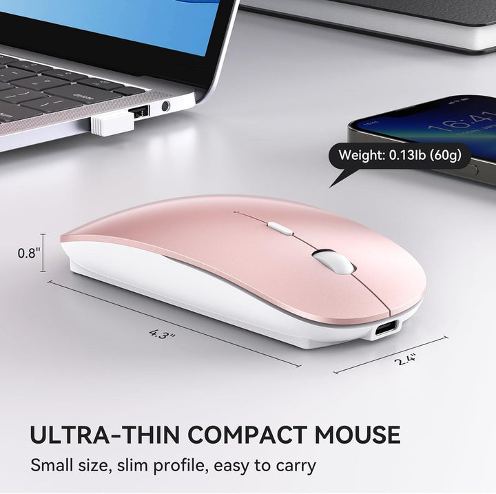 RaceGT Maus Kabellos USB-C & USB-A, Mouse Aufladbar 2,4GHz Leise klick Beidhändig 3 Adjustable DPI L