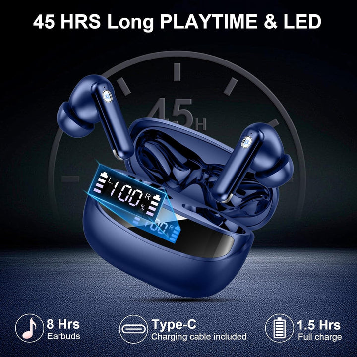Nerunsa Bluetooth 2026 Kabellose Kopfhörer, wasserdicht mit LED-Anzeige, In Ear Ohrhörer mit 50 Std