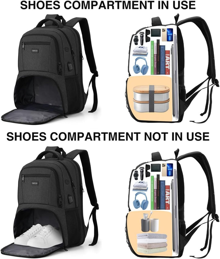 YAMTION 17,3 Zoll Rucksack Laptop Herren Gross mit Schuhfach und Laptopfach für Arbeit,Wasserdichter