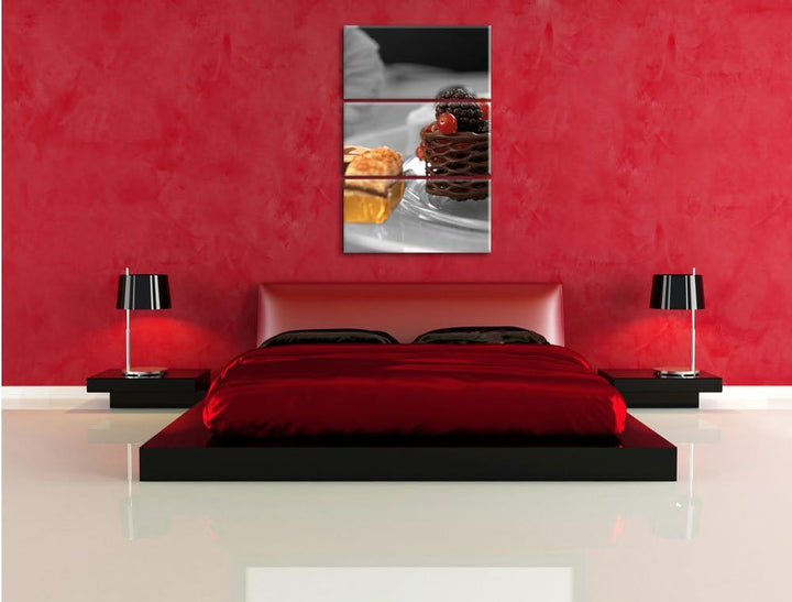 Pixxprint leckeres süsses Desserts als Leinwandbild/Grösse: 3 Teilig (120x80) cm/Wandbild/Kunstdruck