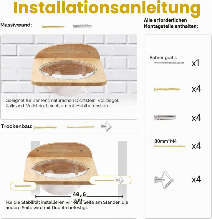 FUKUMARU Kletterwand Katzen, Transparente Raumkapsel mit 2 Pedalen als Katzenwandmöbel Set, aus Mass