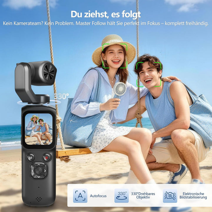 Vlog Kamera 4K, WLAN 75MP Vlogging Kamera, 1.72'' Touchscreen, schnelles Scharfstellen, Gesichtsverf