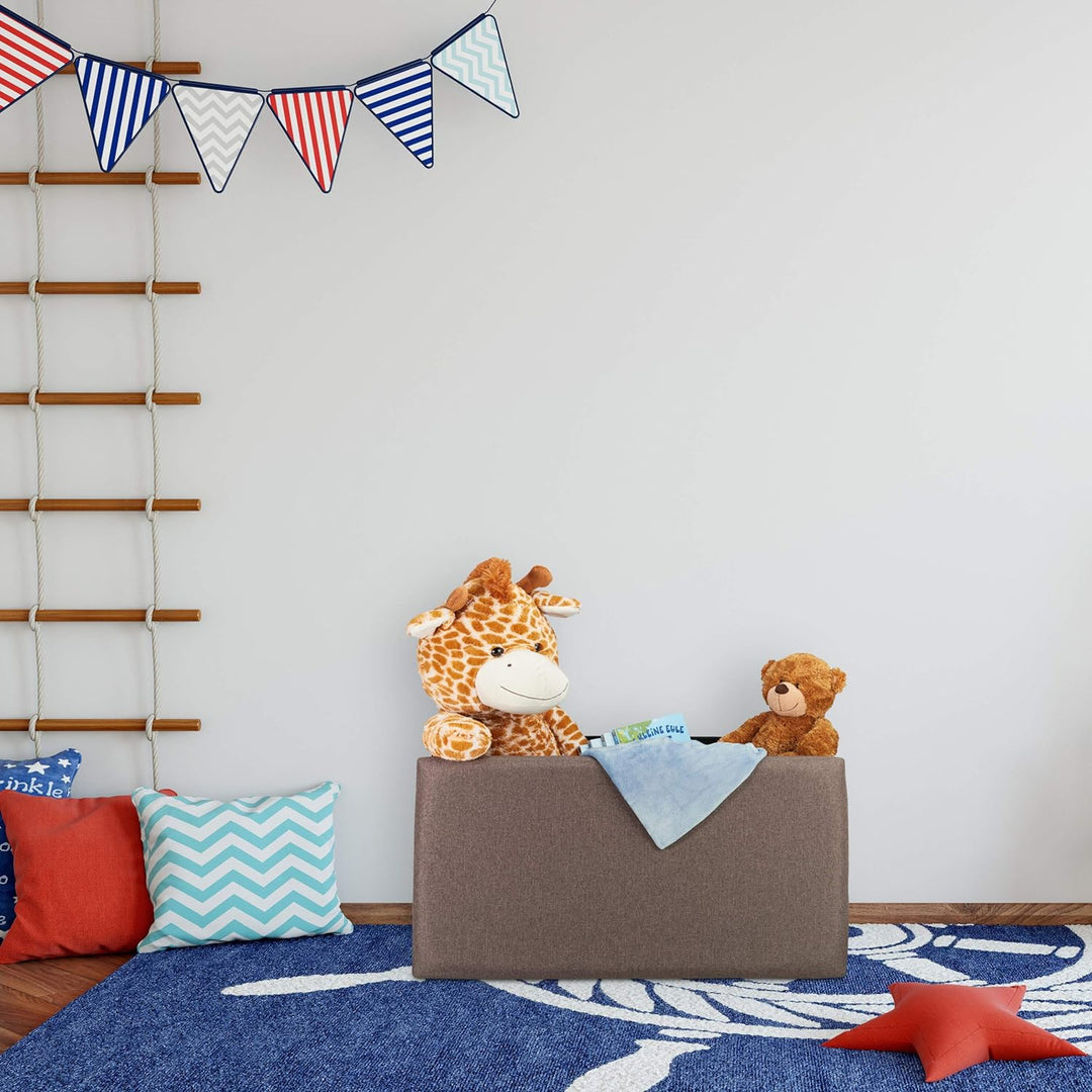 Relaxdays Sitzbank mit Stauraum, Leinen-Optik, gepolstert, Flur, Schlafzimmer, Truhenbank, HBT 38 x
