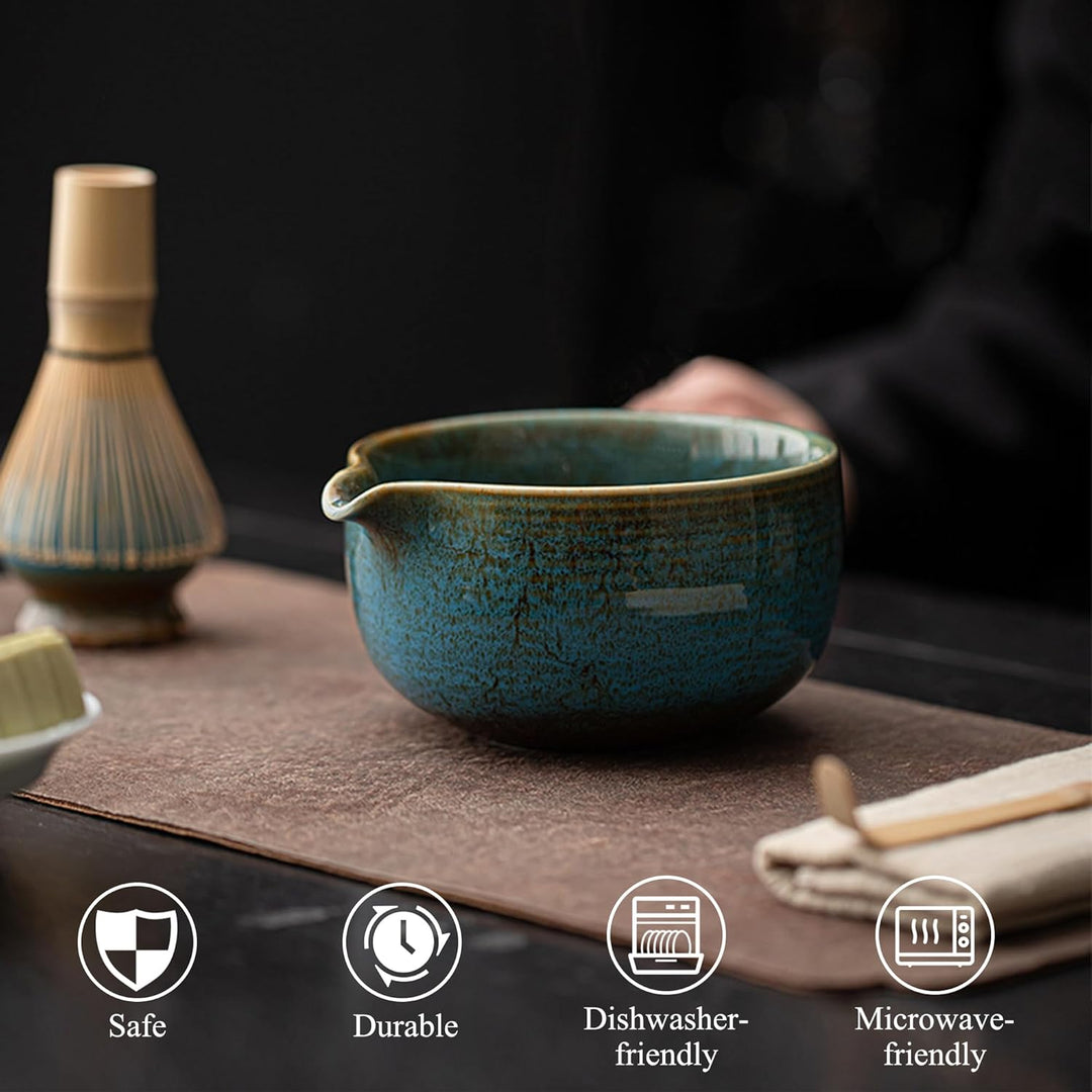 Matcha Set Blau 2-teilig, Matcha Tee Set Blau mit Chawan Matcha-Schale (510 ml) & Keramik-Besenhalte