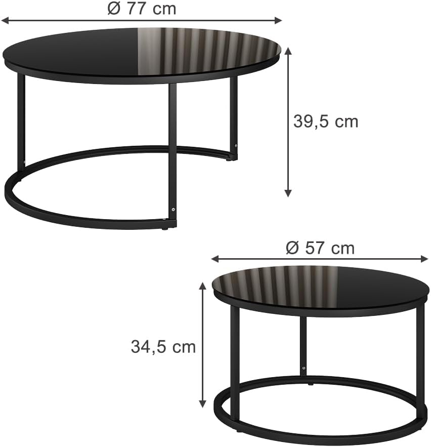 Vicco Couchtisch-Set Montreal, Schwarz Hochglanz, 77 x 77 cm 2 Teile, platzsparend klappbar und viel
