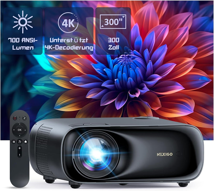 NexiGo PJ40 (Gen 3) Beamer mit WiFi und Bluetooth, kalibriert nach D65, nativem 1080P, 4K unterstütz