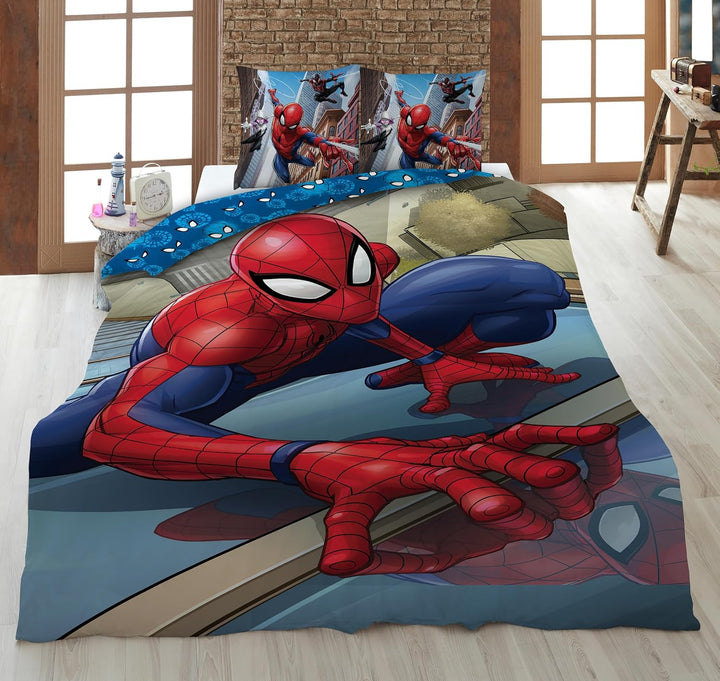 AYMAX Spiderman Bettwäsche Set 80 x 80 cm + 135 x 200 cm 100% Baumwolle, Blau