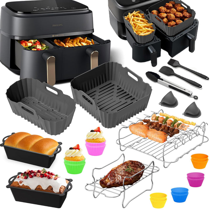 Heissluftfritteuse Zubehör für Philips Dual Basket Airfryer 3000-serie 6L/3L - 23 Stück Airfryer Sil