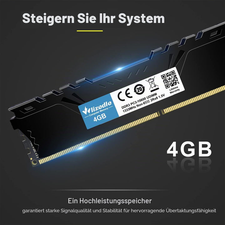 DDR3 Desktop Memory RAM 4GB 1333MHz CL9 UDIMM, PC Arbeitsspeicher PC3-10600 240-Pin 1,5V Non-ECC 2Rx