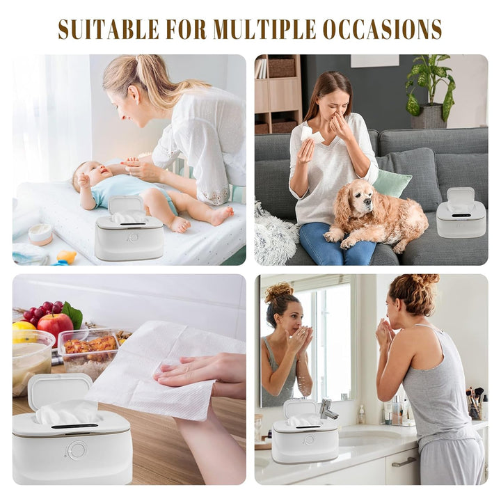 Baby-Feuchttuchwärmer, 3 Temperatur- und 3 warmen Nachtlichtern, schnelles Aufheizen, USB-Aufladung,