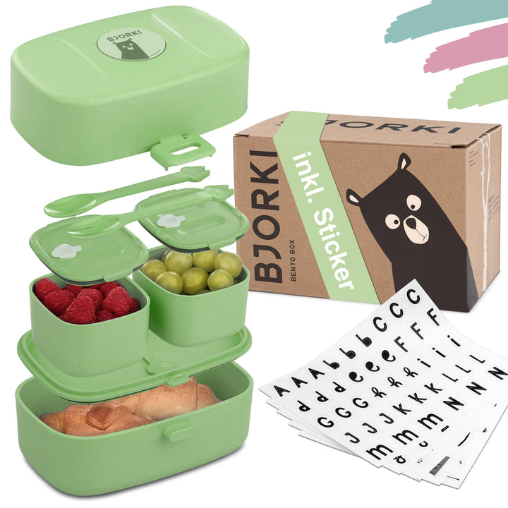 Bento Box für Kinder inkl. GRATIS Namensticker - Auslaufsichere Lunchbox mit Fächern - Nachhaltige B