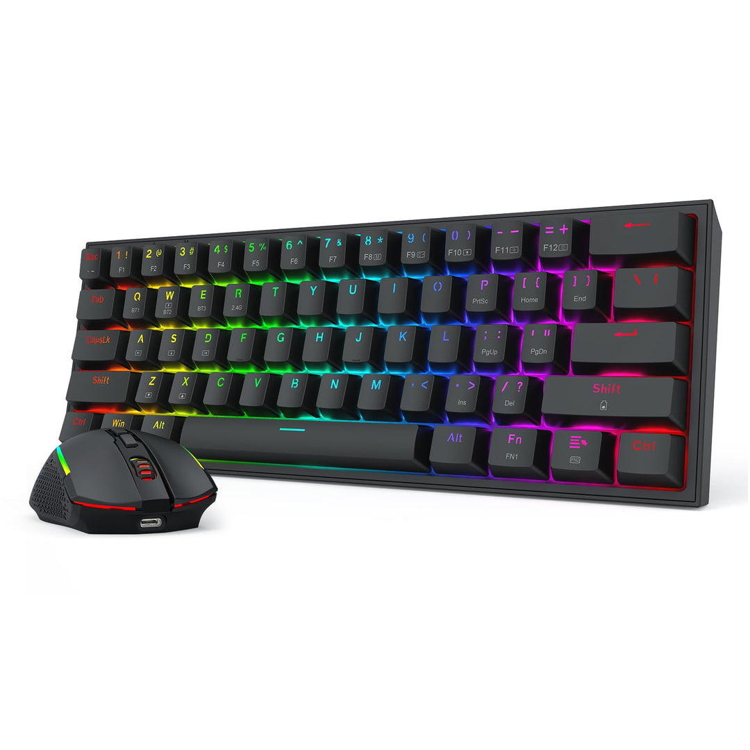 Redragon S144 Gaming Tastatur & Maus Combo, 60% K617 Tri-Mode Wireless RGB Mechanische Tastatur und