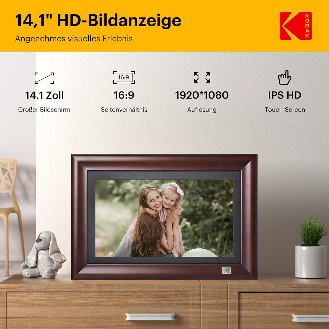 KODAK 14.1 Zoll WLAN Digitaler Bilderrahmen，1920x1080 Full HD IPS Touchscreen Smart Fotorahmen Cloud