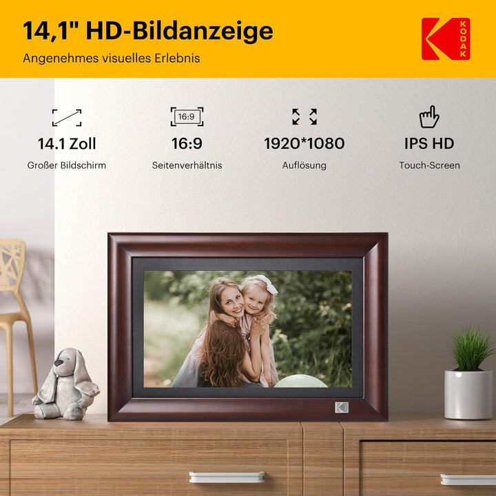 KODAK 14.1 Zoll WLAN Digitaler Bilderrahmen，1920x1080 Full HD IPS Touchscreen Smart Fotorahmen Cloud