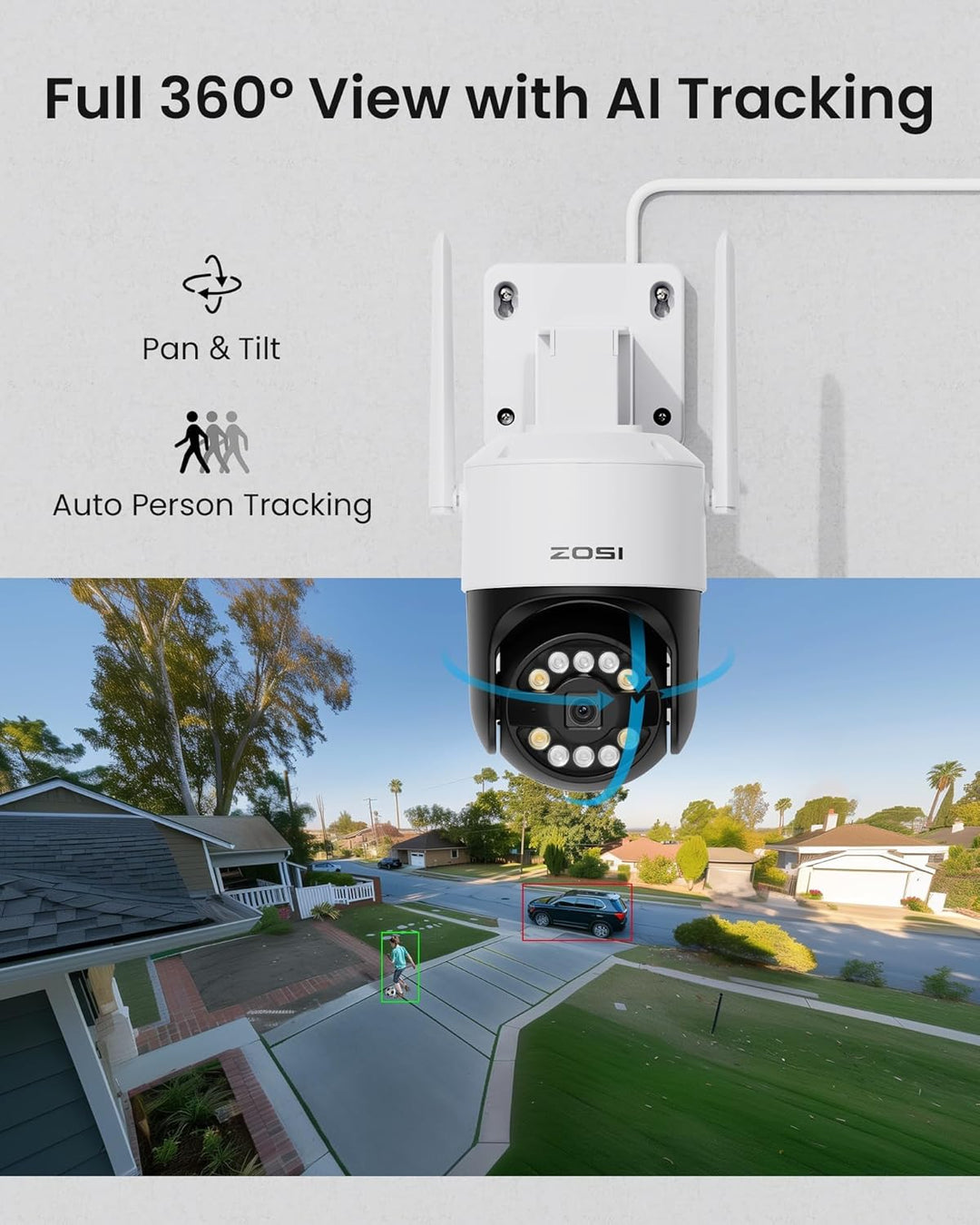 ZOSI 5MP WiFi 6 Überwachungskamera Aussen Set, 8CH 1TB NVR mit 4X 360° WLAN Kameras, KI Personen-/Fa