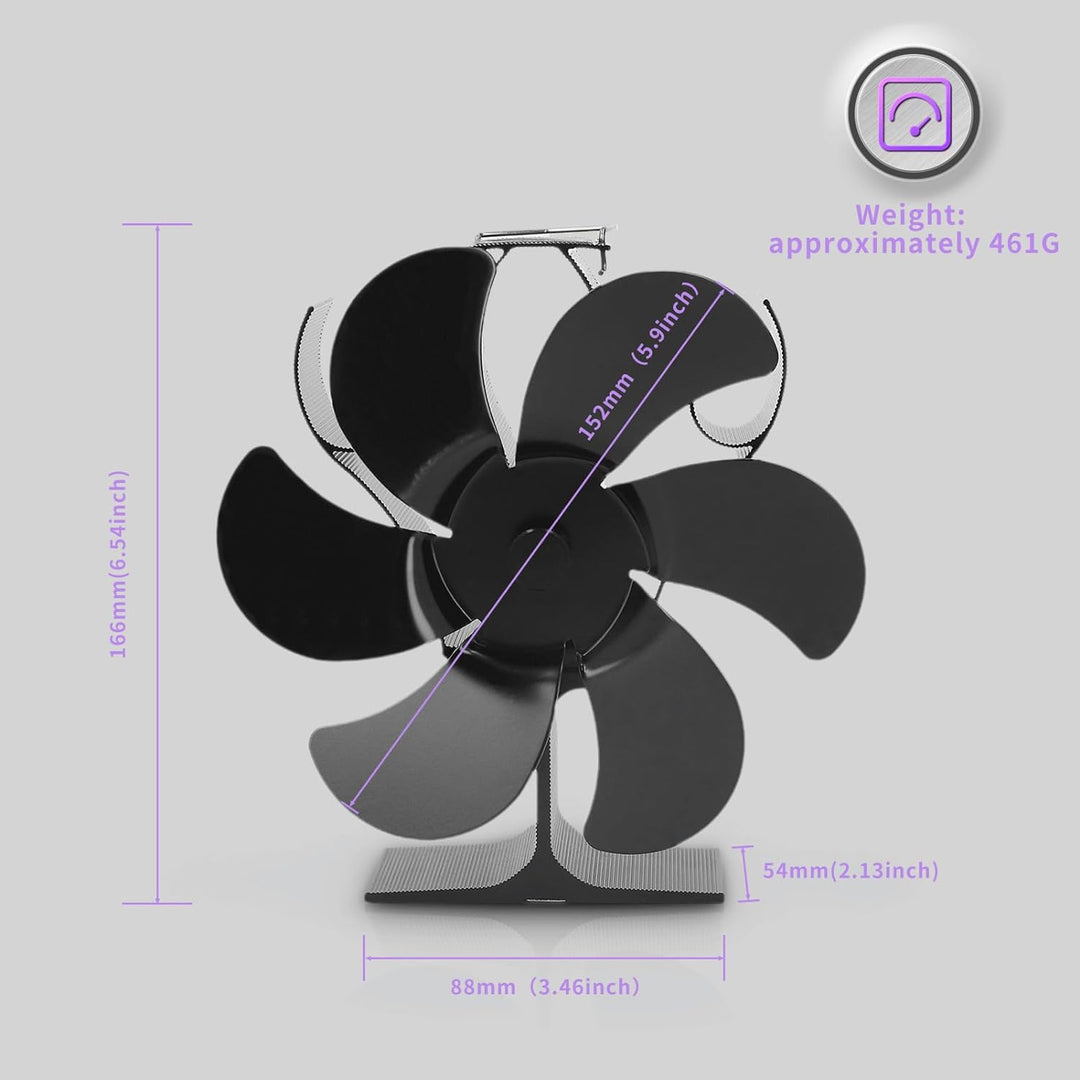 Elprico Kaminventilator mit 6 Flügeln, Aluminiumlegierung, Durchmesser 152 Mm, Wärmebetriebener Ofen