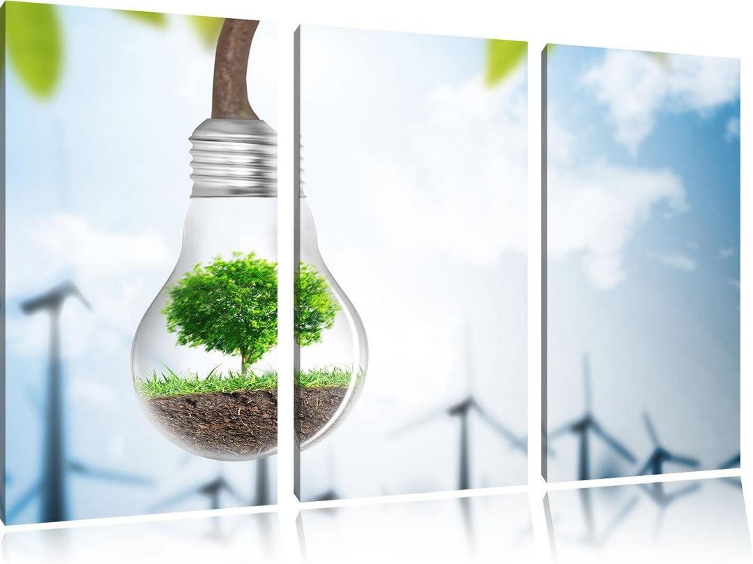 Pixxprint Light Bulb Alternative Energy Concept 3-Teiler Leinwandbild 120x80 Bild auf Leinwand