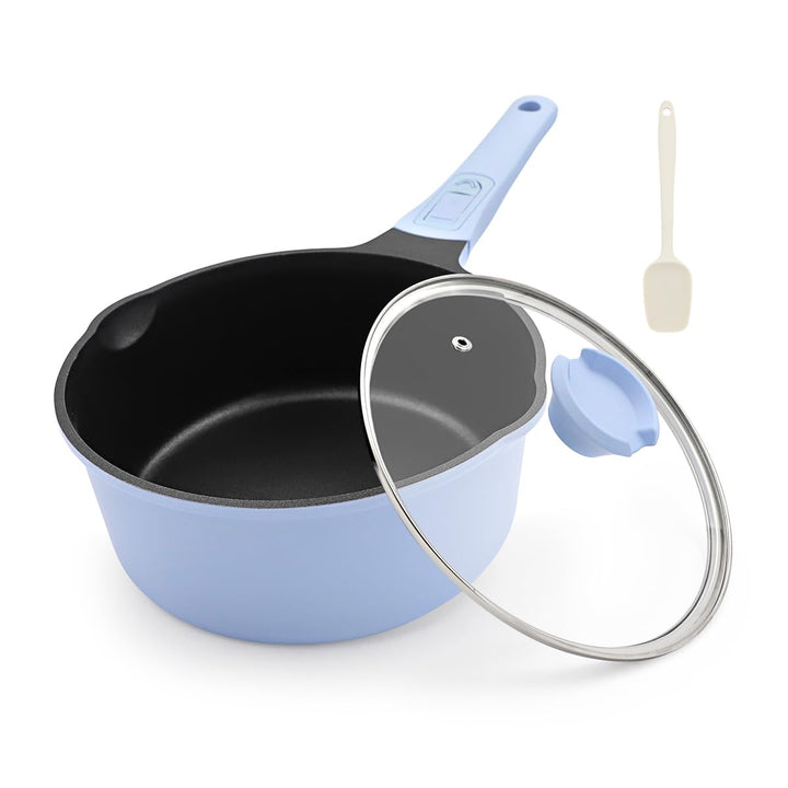 Kasserolle 18cm mit Deckel, 2L Antihaft-Stielkasserolle mit Abnehmbarer Griff, Milchtopf Geeignet fü