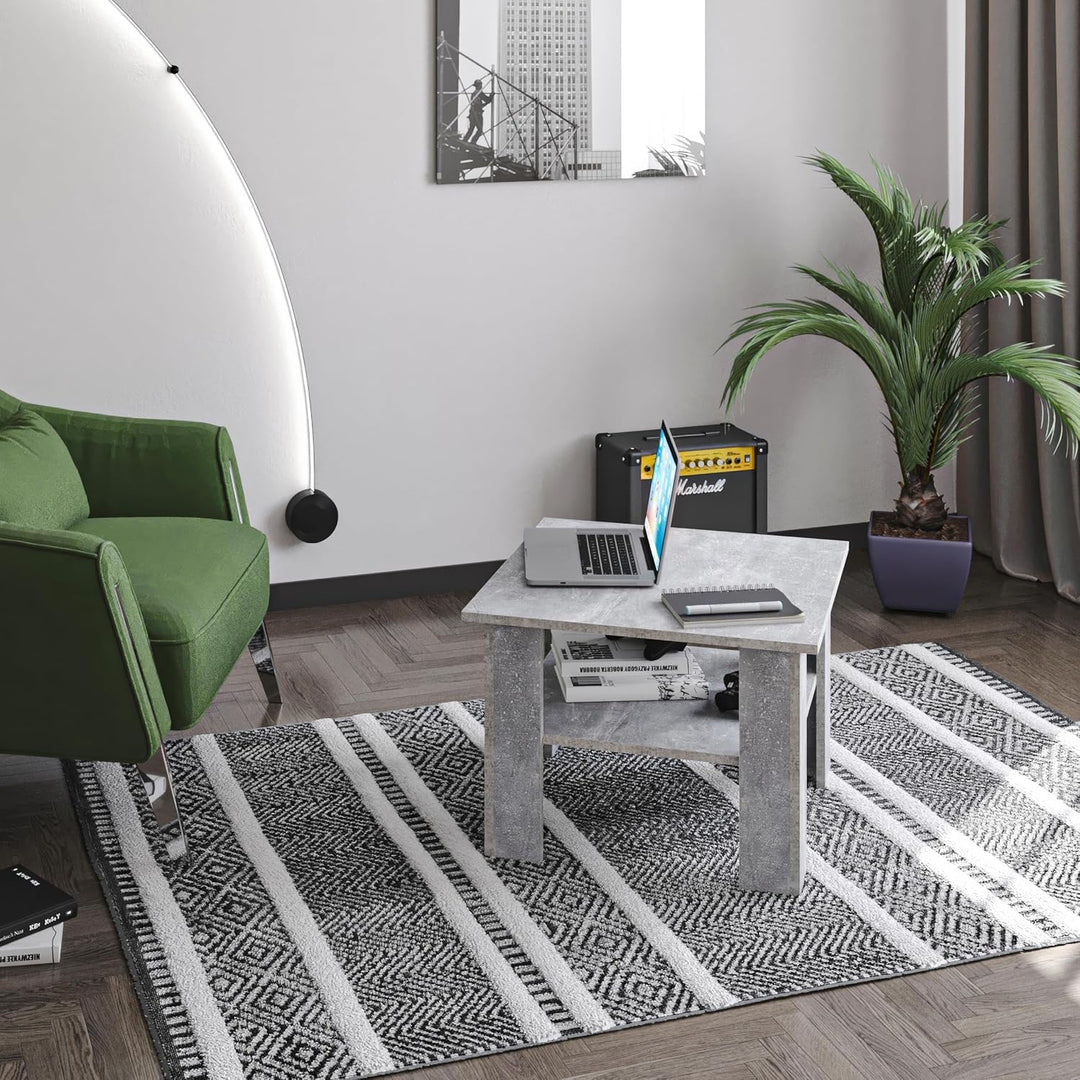 KOMTO Couchtisch Beton Vienna - Wohnzimmertisch Modern Couchtisch Holz Beistelltisch 60x60 Coffee Ta