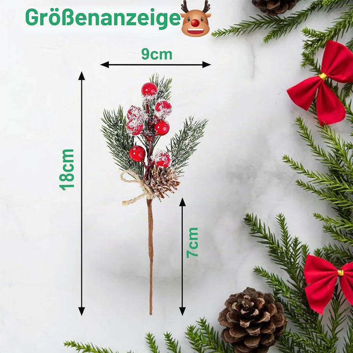 Rote Beeren Weihnachten künstliche Tannenzweige mit Beeren 24Stück Weihnachtsbeeren Hagebutten Deko